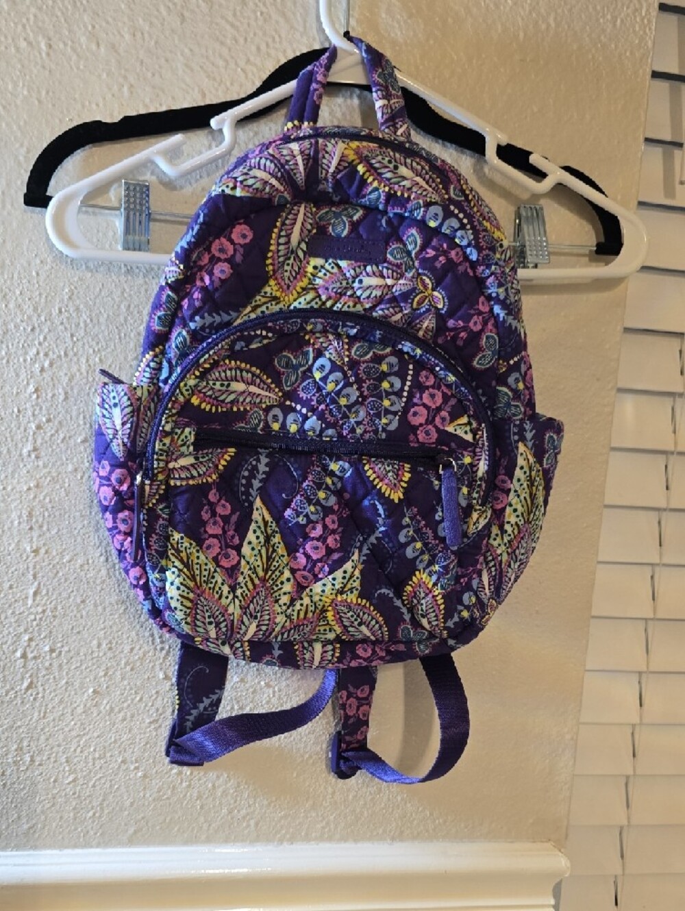 VERA  BRADLEY Quilted Purple Floral Backpack - Women's Bag - Picture 3 of 5